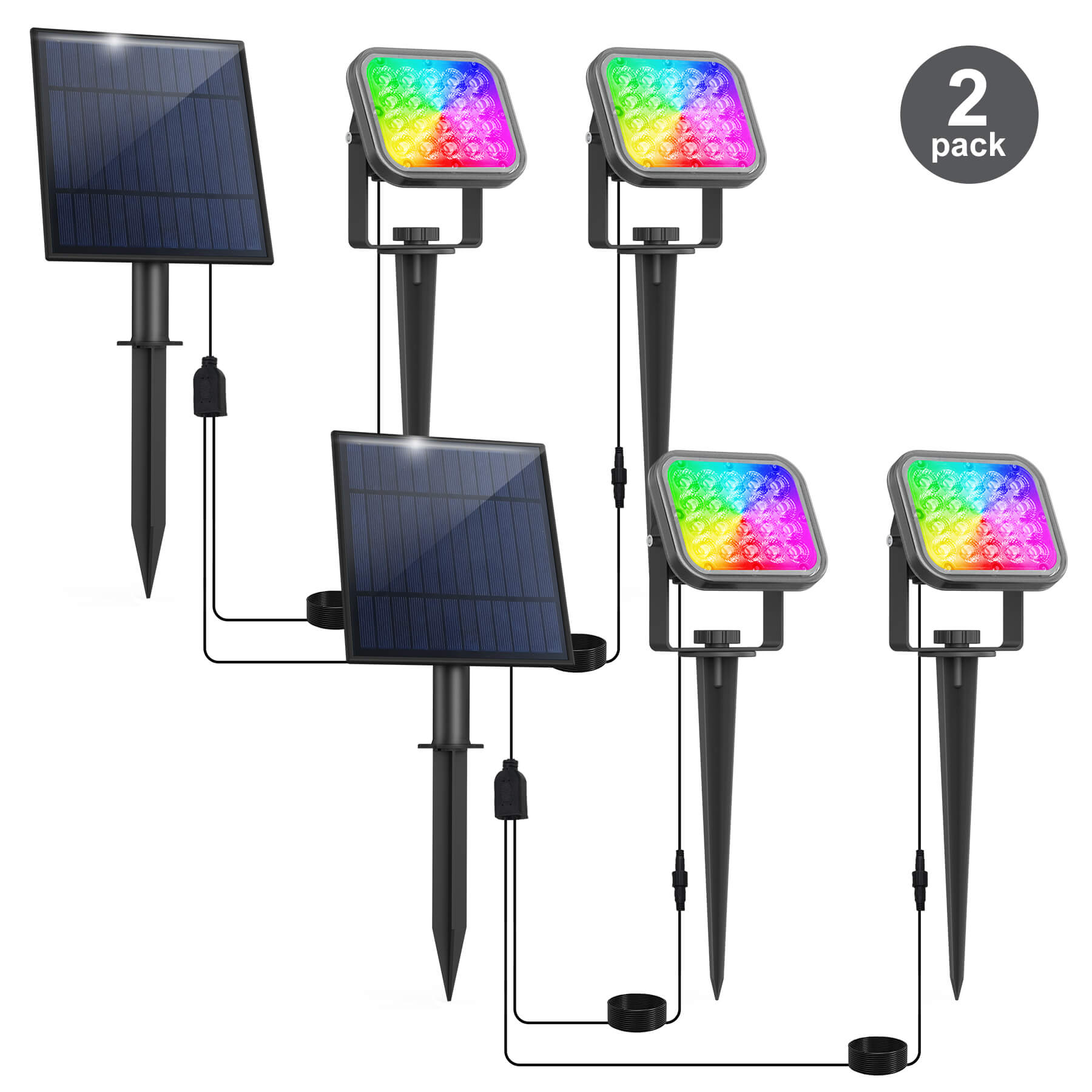 Adewalk Nieuwste 4 Pack Solar Spot Lights Outdoor Tuin [Bewegingssensor & Verstelbaar Panel], 3 Mode spot Lights IP65 Waterdicht 2 in 1 Auto ON/Off Solar uplighters Outdoor Tuin voor Wandpad