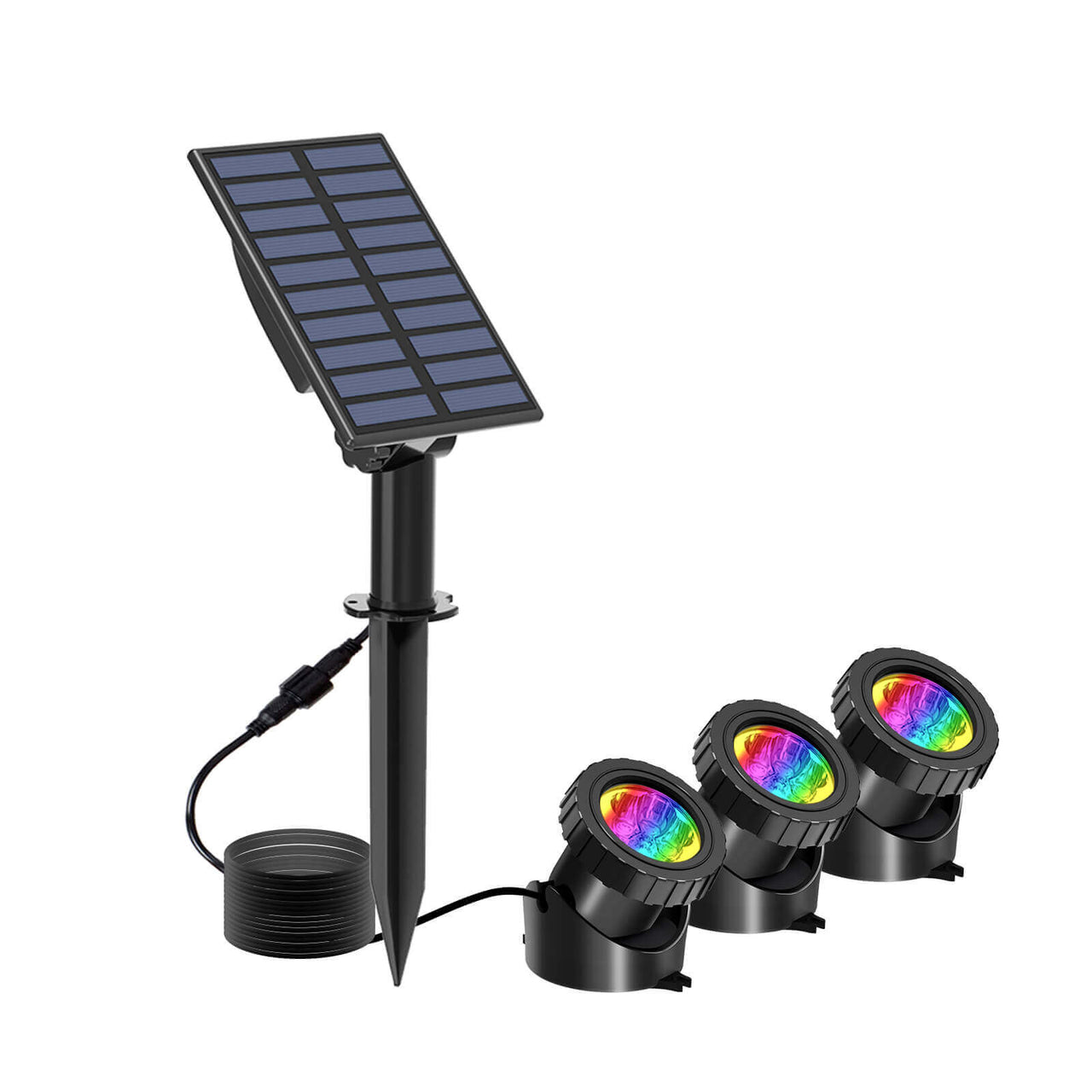 3 heads rgb solar pond lights