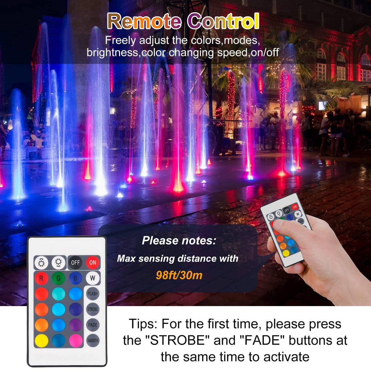 CREPOW RGBW Pond Lights 4-Pack – Super Bright 18-LED Submersible Fountain Lights With Remote, Timer & 5.5ft Cords, IP68 Waterproof Underwater Spotlights For Pools, Gardens & Aquariums