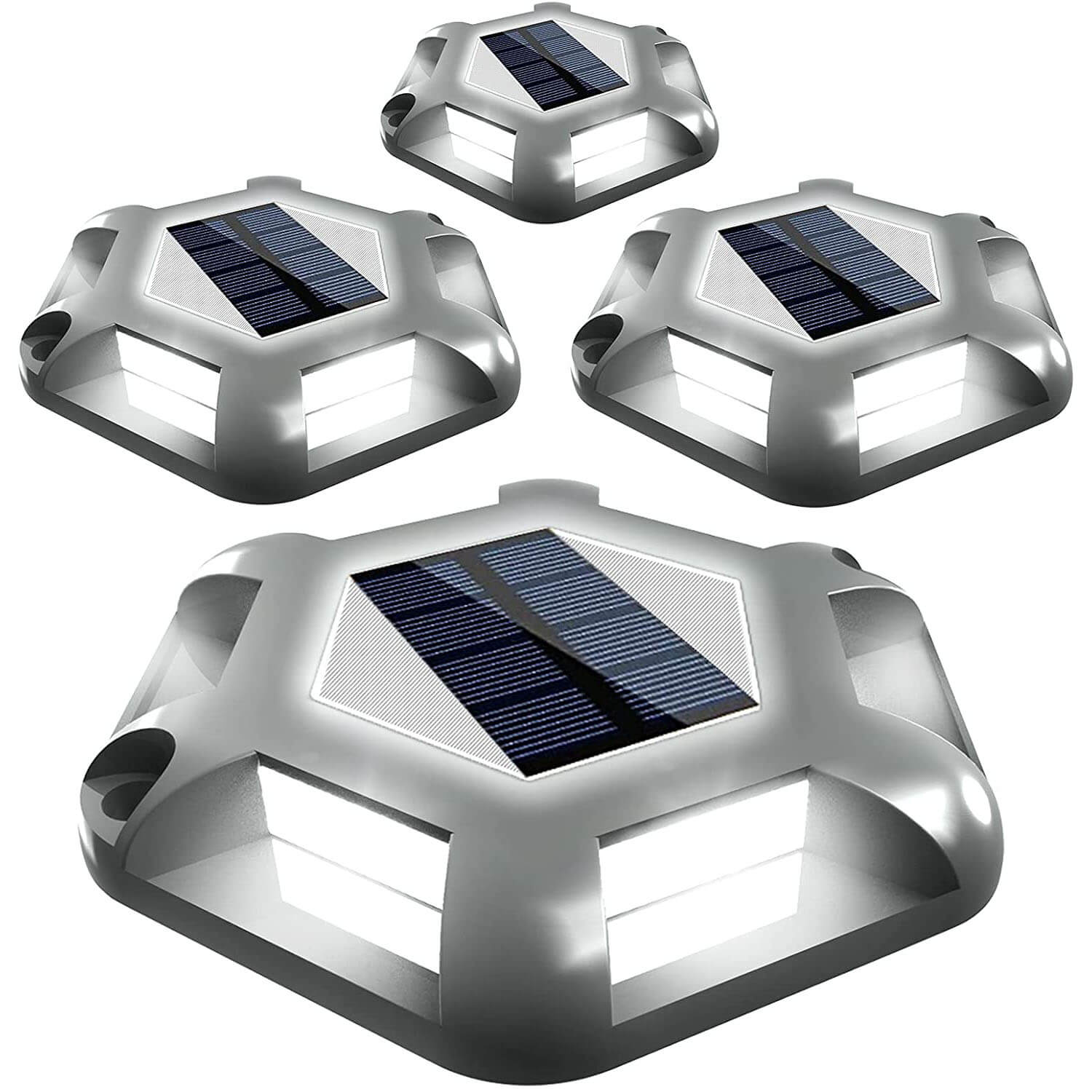 4 Pack Gray Shell Solar Deck Lights White
