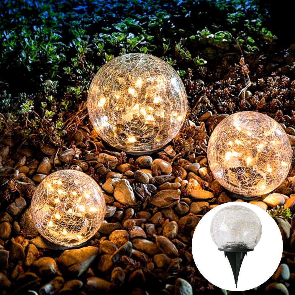 LED Solar Garden Light Cracked Glass Ball
